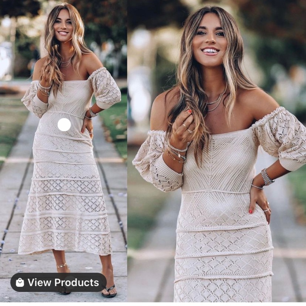 Vici weekend escape tiered crochet midi dress XS